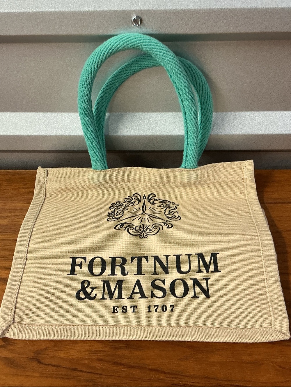 Fortnum and Mason Eco-Friendly Beige Jute Fabric Rope Handle Tote Bag